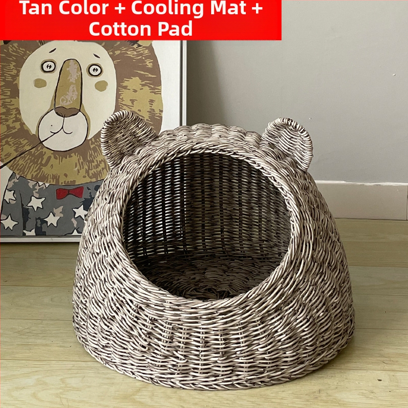 Imitacija ratana, perivo mačje gnijezdo, vila, poluzatvorena, univerzalna ljetna kućica za pse od ratana, prozračna, za četiri godišnja doba, generacija dlake