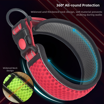 Κολάρο έλξης για σκύλους με κυψελωτό πλέγμα, αναπνεύσιμο, ρυθμιζόμενο για περπάτημα σκύλων, ανακλαστικό σχοινί κολάρου 3M, κατασκευαστής πηγής