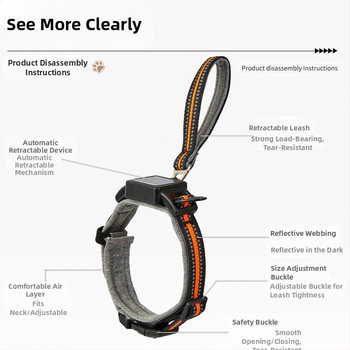 Ενσωματωμένο κολάρο σκύλου με ενσωματωμένο αναδιπλούμενο λουρί, κολάρο εξωτερικού χώρου για κατοικίδια με αυτόματο αναδιπλούμενο λουρί