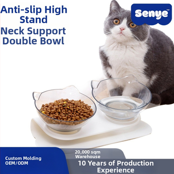 Купа за котки на едро за кучета и котки с високо гърло, неплъзгаща се, наклонена уста, питейна вода за хранене на котки, купа за хранене, двойна купа