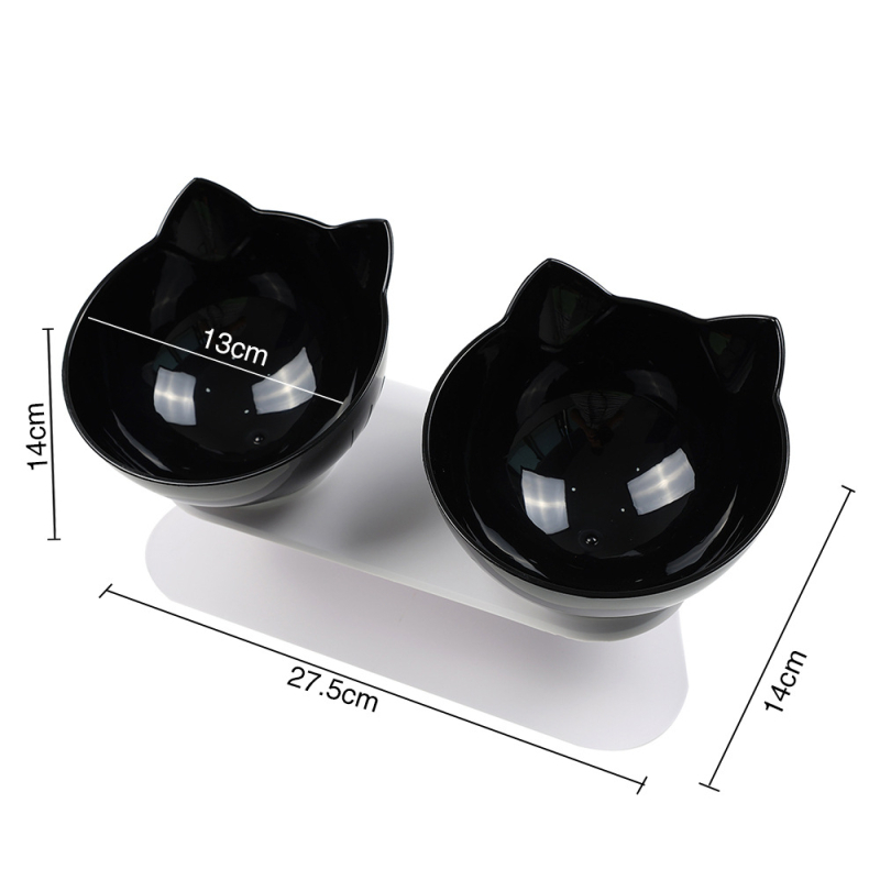 Купа за котки на едро за кучета и котки с високо гърло, неплъзгаща се, наклонена уста, питейна вода за хранене на котки, купа за хранене, двойна купа
