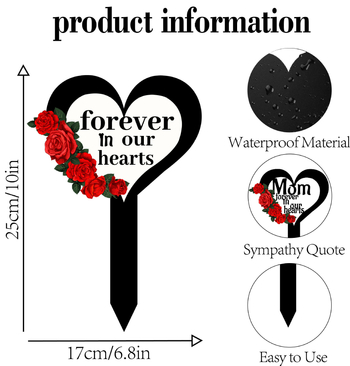 Memorialinių kapinių rožių širdies formos akrilinė dekoracija