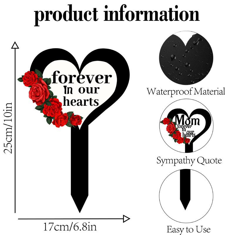 Memorialinių kapinių rožių širdies formos akrilinė dekoracija