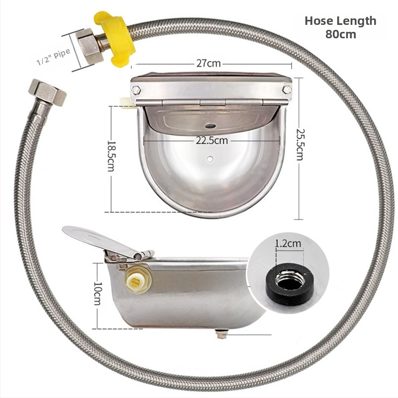 Купа за вода за крави, ветеринарномедицинска, развъдна, голяма неръждаема стомана 80 см, пакет с водопровод, плаваща топка, удебелена купа, вода за крави и коне