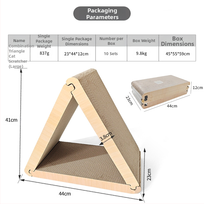 Cezhraničný veľkoobchodný štandardný skladací škrabadlo pre mačky trojuholníkové škrabadlo pre mačky 6 strán k dispozícii vlnitý papier Amazon