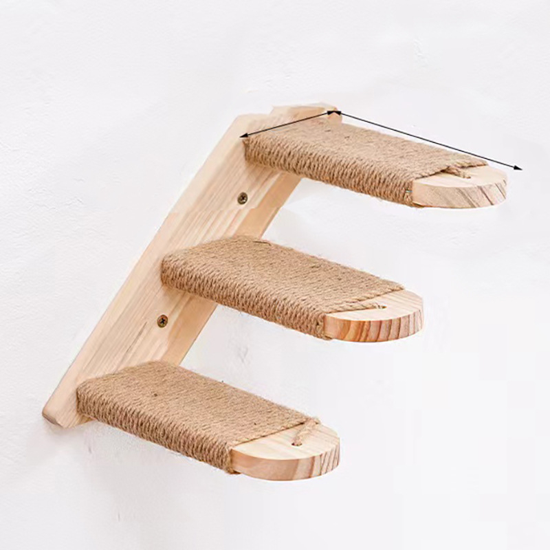 Fa macska mászólétra falra akasztható többrétegű macska mászóállvány szizál kötél fa deszka lépcső macskajáték kellékek