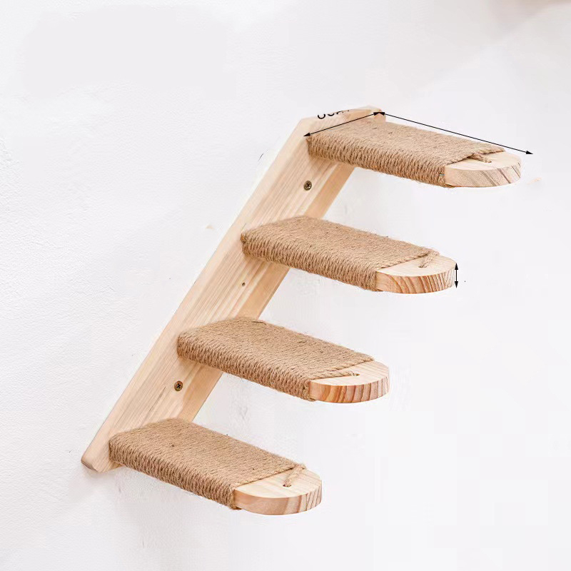 Fa macska mászólétra falra akasztható többrétegű macska mászóállvány szizál kötél fa deszka lépcső macskajáték kellékek