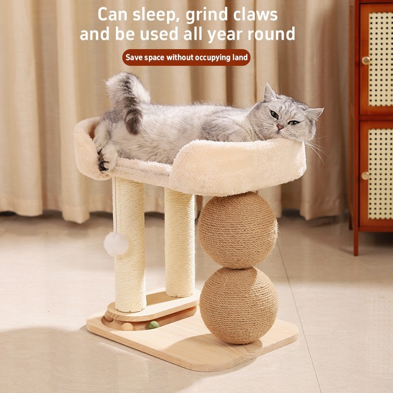 Stalak za penjanje mačaka, mačje gnijezdo, integrirani sisal stup, brusna kandža bez umaka, velika loptica za grebanje mačaka, višenamjenski stalak za mačke, oprema za kućne ljubimce