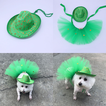 Xinye tarpvalstybinis Airijos festivalis naminių gyvūnėlių aprangos drabužiai katės ir šuns dobilo skrybėlė naminių gyvūnėlių tutu sijonas kaubojiška skrybėlė