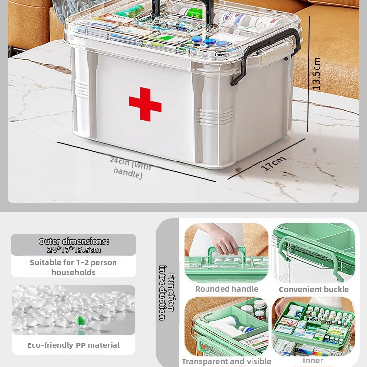 Кутия за лекарства за домакинство с голям капацитет, влагоустойчива и устойчива на мухъл, многослойна кутия за съхранение на лекарства, кутия за първа помощ, прозрачна и видима кутия за лекарства