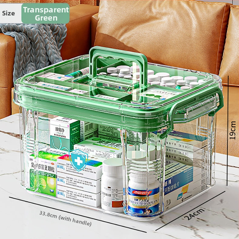 Majapidamisravimikarp Suure mahutavusega sahtliga Niiskuskindel ja hallituskindel Mitmekihiline ravimite hoiukarp Esmaabikarp Läbipaistev nähtav ravimikarp