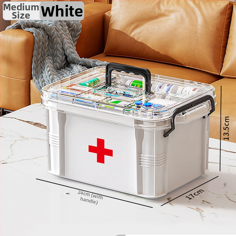 Majapidamisravimikarp Suure mahutavusega sahtliga Niiskuskindel ja hallituskindel Mitmekihiline ravimite hoiukarp Esmaabikarp Läbipaistev nähtav ravimikarp