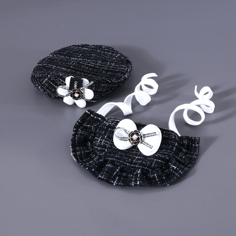 Тъкана шапка Chanel с цветни пъпки, панделка и дантелена престилка за домашни любимци, котка и куче, аксесоари, комплект Камелия