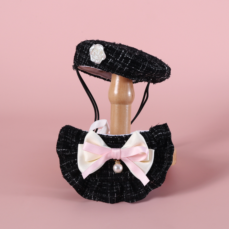 Тъкана шапка Chanel с цветни пъпки, панделка и дантелена престилка за домашни любимци, котка и куче, аксесоари, комплект Камелия