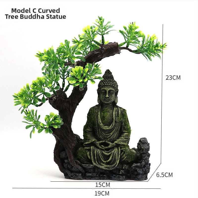 Akvaariumi kunstvaigust dekoratiivsed haljastuskaunistused kalapaak iidne Buddha kuju kiviktaimla kivist kuju maastik mikromaastik kalapaagi haljastus