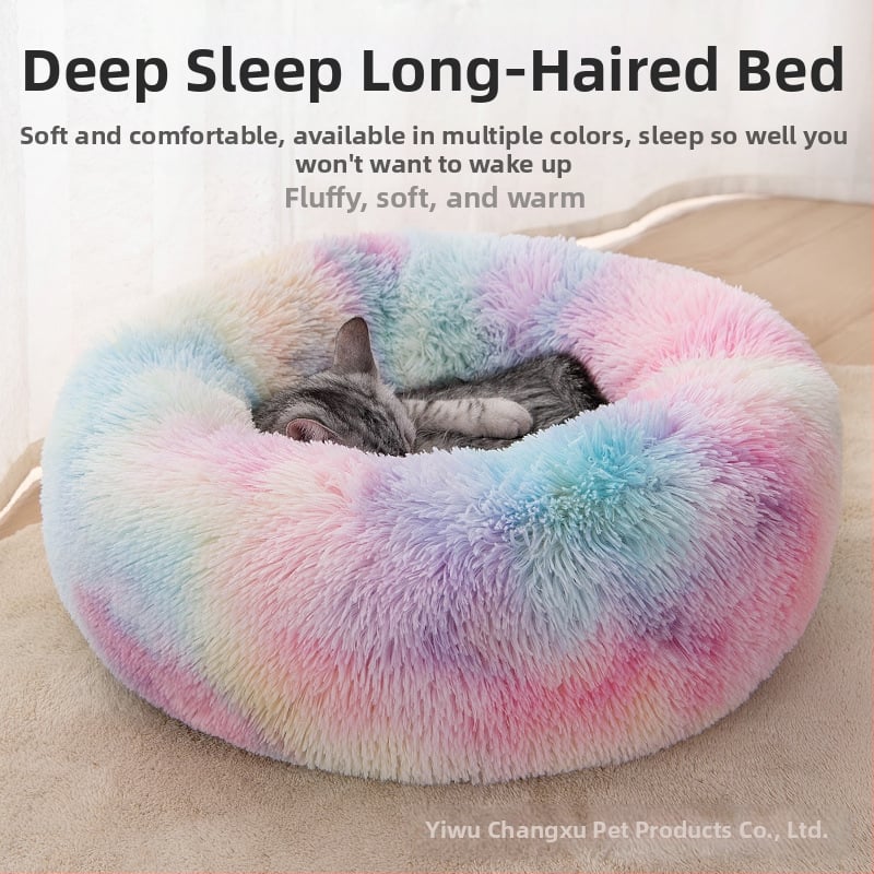 Plasă lungă de pluș, rotundă roșie, pentru pisici, cușcă pentru câini, pentru toamnă și iarnă, saltea caldă, Teddy Corgi, pat pentru câini, articole pentru animale de companie, en-gros