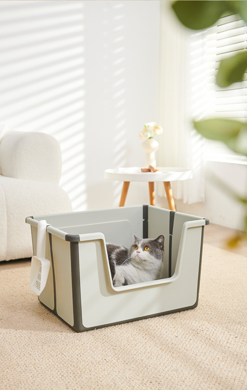 Сгъваема отворена котешка тоалетна с горен слой против пръски, лесна за почистване сгъваема котешка тоалетна с голям обем