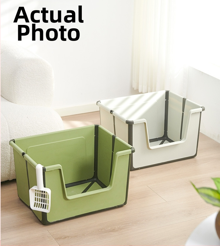 Сгъваема отворена котешка тоалетна с горен слой против пръски, лесна за почистване сгъваема котешка тоалетна с голям обем