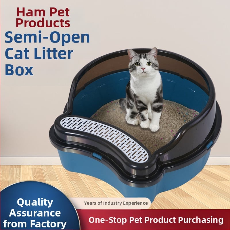 Toaletă pentru pisici mari, semi-închisă, anti-stropire, gard înalt, litiera pentru pisici, toaletă pentru pisici, detașabilă și lavabilă, litiera pentru pisici