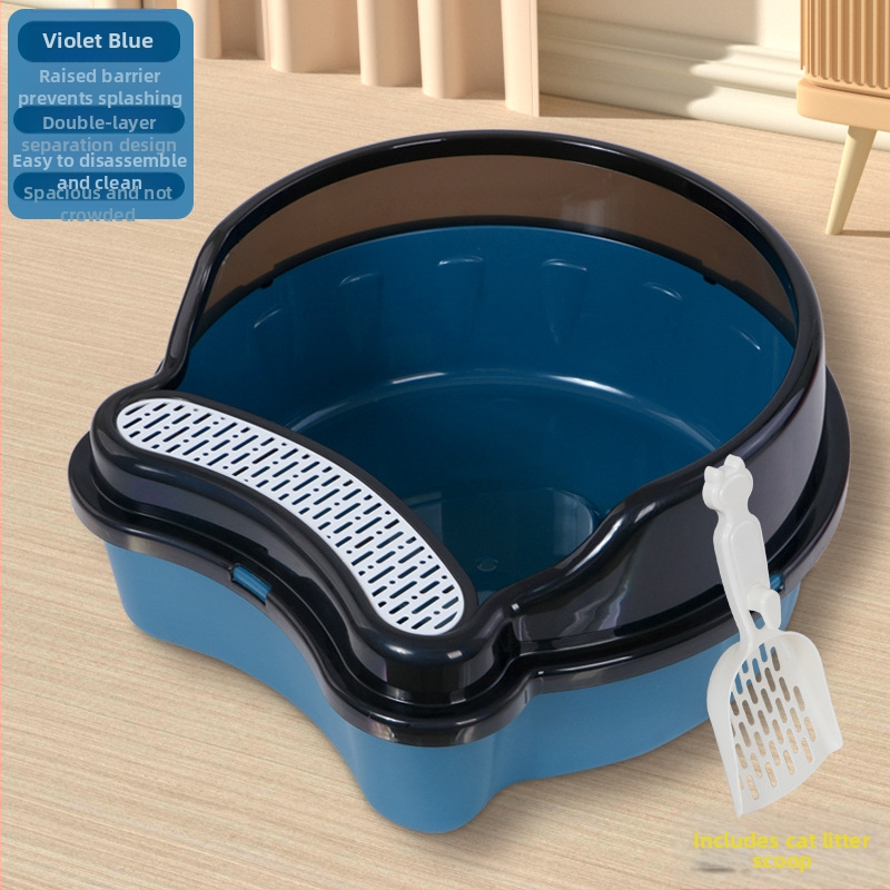 Toaletă pentru pisici mari, semi-închisă, anti-stropire, gard înalt, litiera pentru pisici, toaletă pentru pisici, detașabilă și lavabilă, litiera pentru pisici