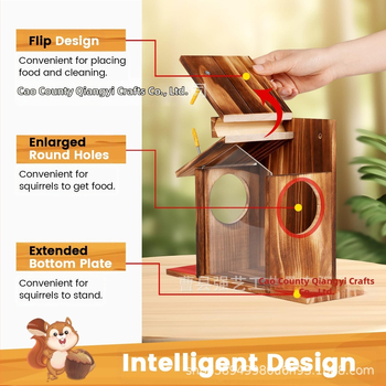 Ξύλινη ταΐστρα σκίουρων εξωτερικού χώρου, κρεμαστή δοσομετρική συσκευή σκίουρων, απλή εξωτερική ξύλινη τραπεζαρία σκίουρων