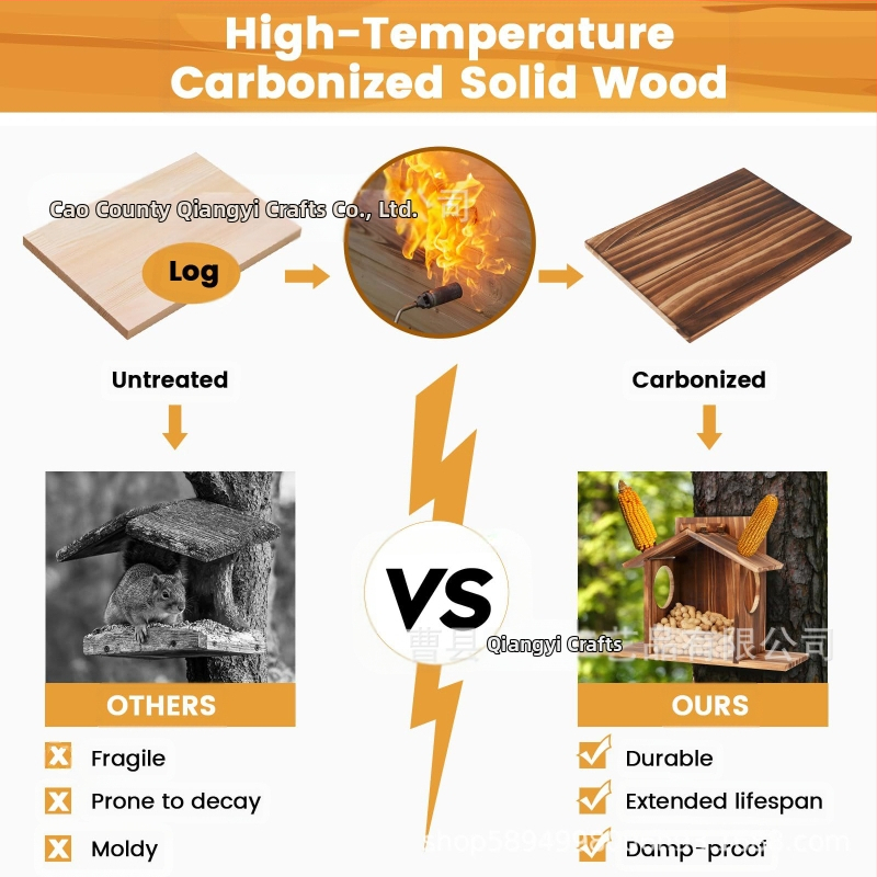 Дървена хранилка за катерици, висяща хранилка за катерици за външна употреба, обикновена дървена маса за хранене с катерици за външна употреба