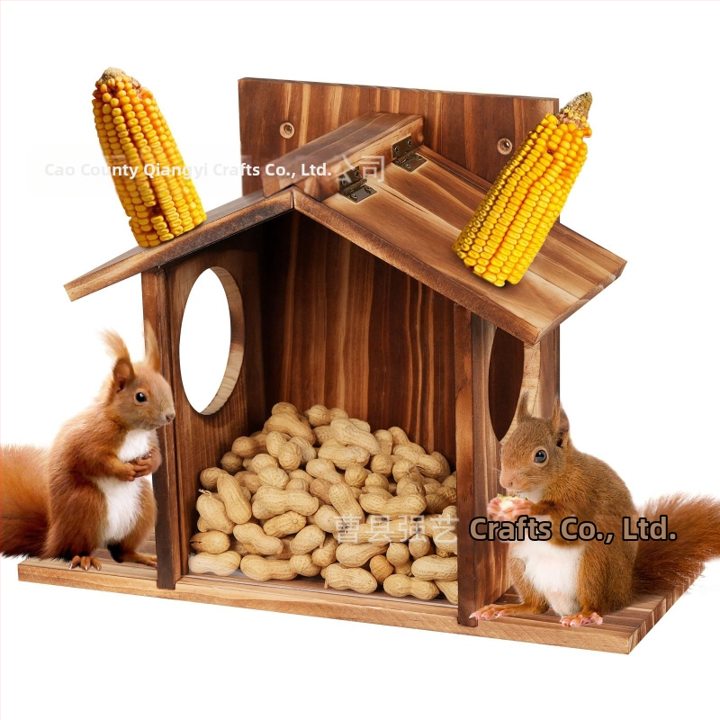 Дървена хранилка за катерици, висяща хранилка за катерици за външна употреба, обикновена дървена маса за хранене с катерици за външна употреба