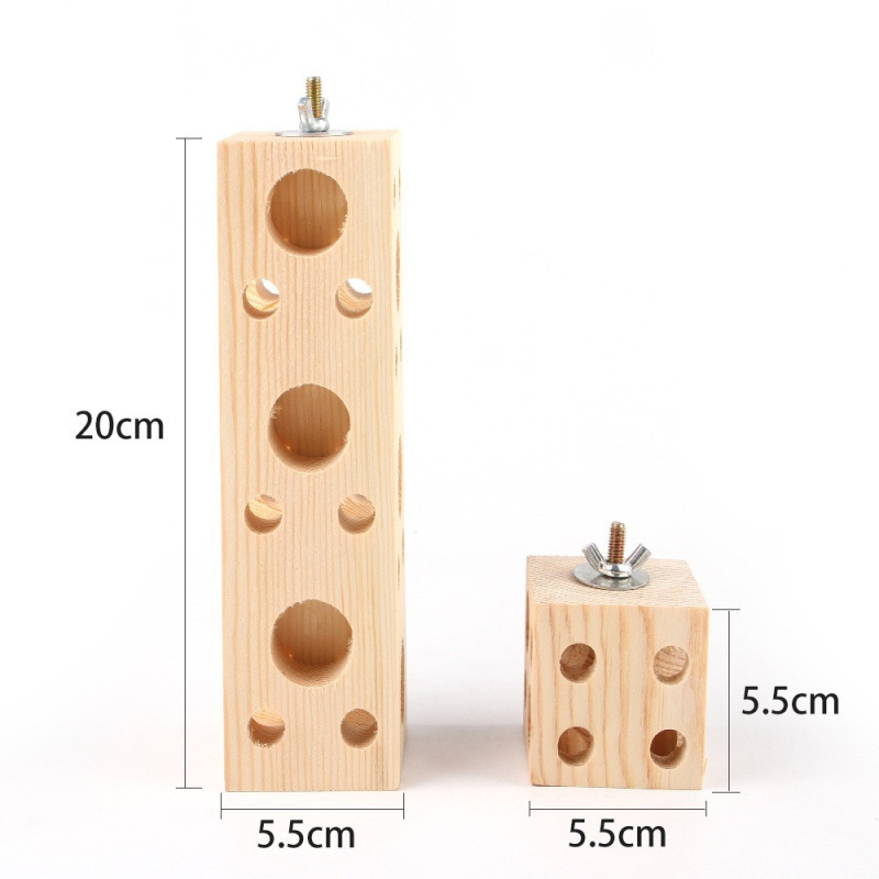 Фабрична наличност, дървена стойка за папагал за домашни любимци, шлифоване на птици, инструмент за щипки, устойчив на ухапване, вградена играчка куб за птици, хранилка за птици