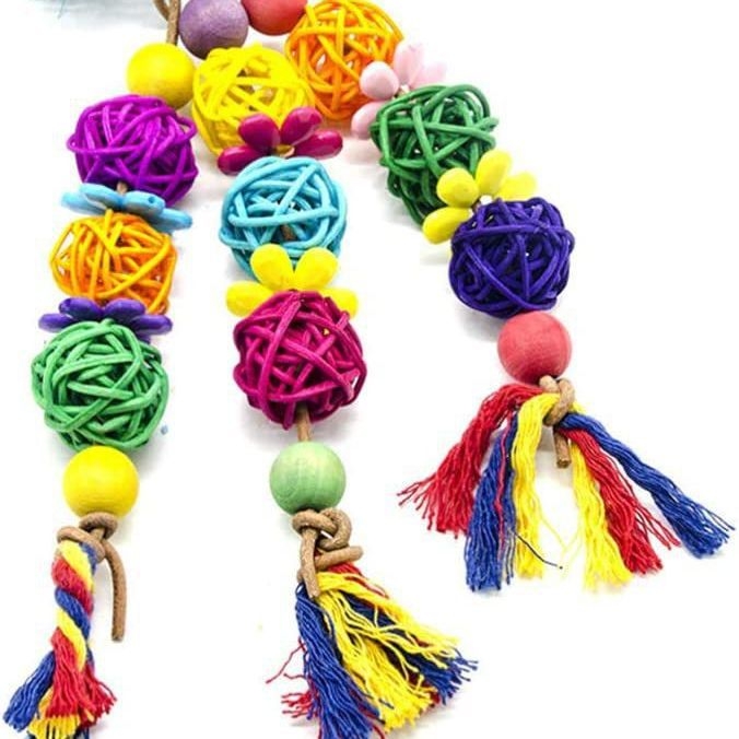 Играчка за ухапване от папагал, аксесоари за клетка за птици, принадлежности за птици, прибори за хранене, ратанова топка с цвят на петолъчна звезда, дървена играчка за птици