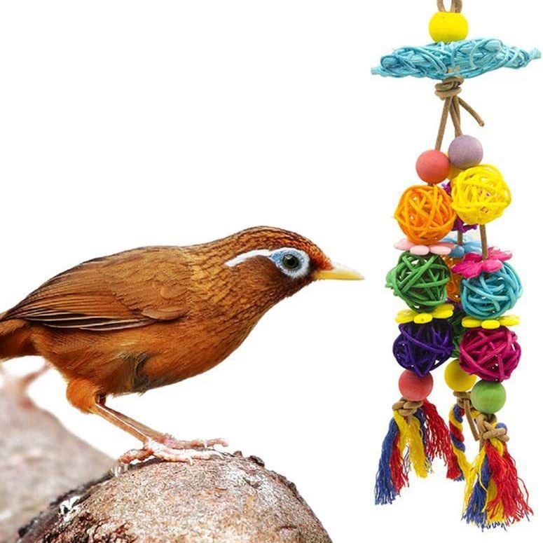 Играчка за ухапване от папагал, аксесоари за клетка за птици, принадлежности за птици, прибори за хранене, ратанова топка с цвят на петолъчна звезда, дървена играчка за птици