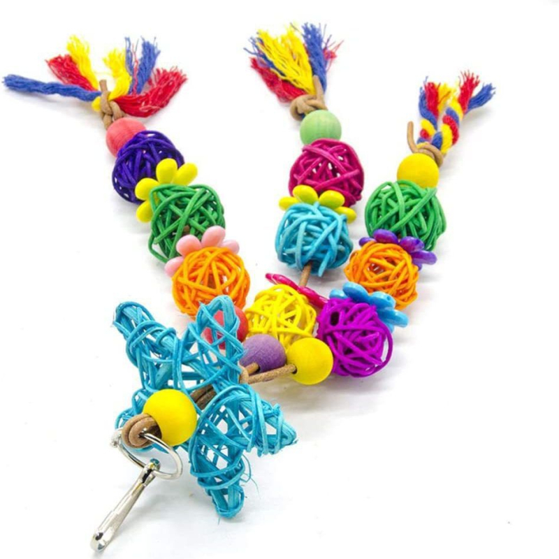 Играчка за ухапване от папагал, аксесоари за клетка за птици, принадлежности за птици, прибори за хранене, ратанова топка с цвят на петолъчна звезда, дървена играчка за птици