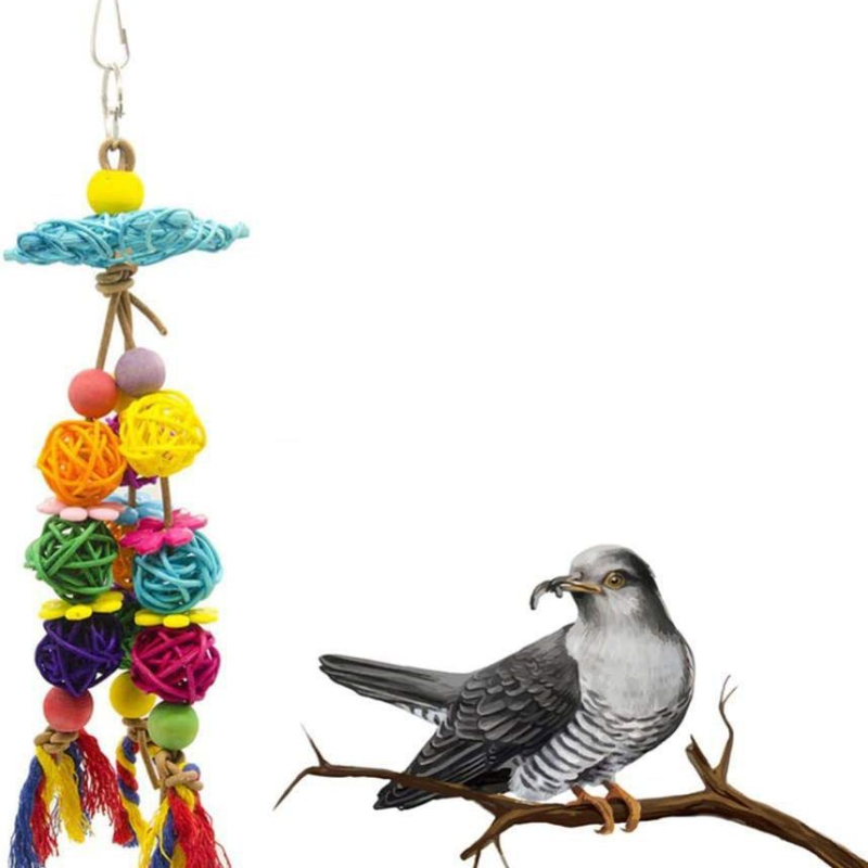 Играчка за ухапване от папагал, аксесоари за клетка за птици, принадлежности за птици, прибори за хранене, ратанова топка с цвят на петолъчна звезда, дървена играчка за птици