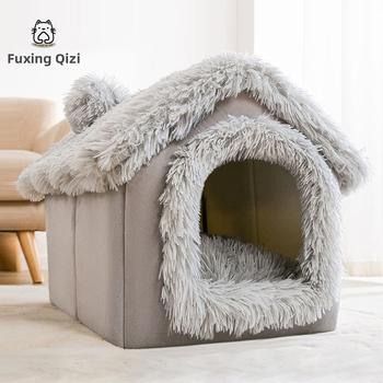 Универсална снежна кадифена къща за развъдник Four Seasons, плюшено подвижно, перещо се, есенно и зимно гнездо за домашни любимци, къщичка за котки, къщичка за кучета на едро