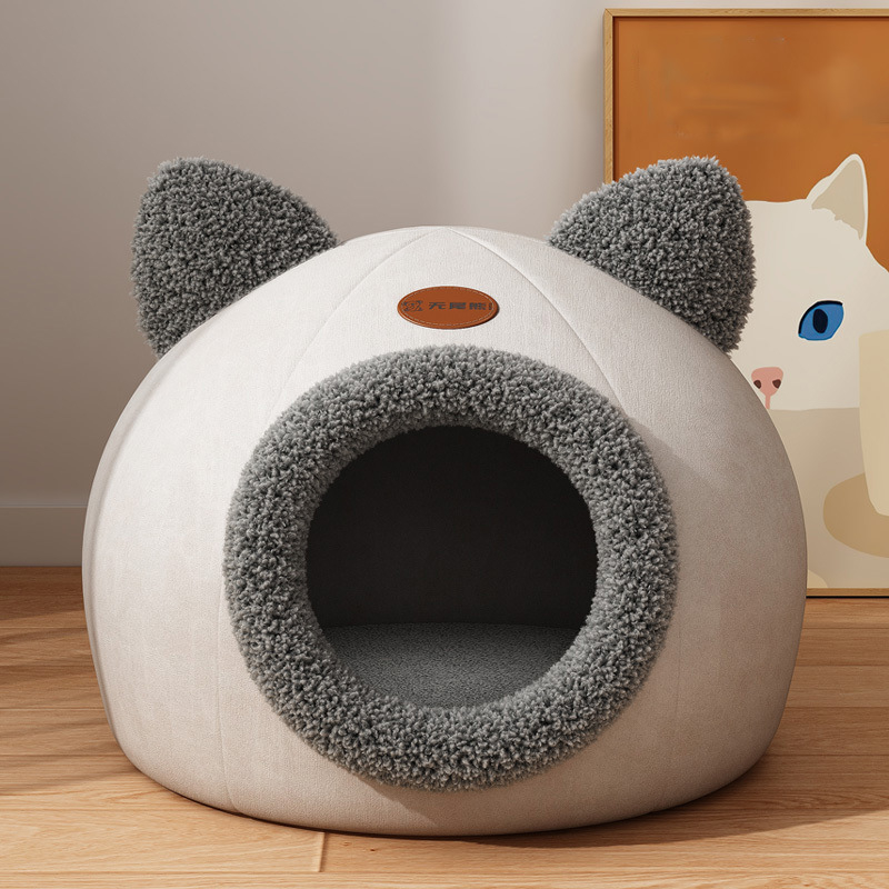 Zárt macskaház macskafészek téli meleg macskavilla kennel Pomei kiskutya kisállat fészek alvószőnyeg macskaágy