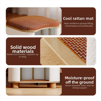 Καλοκαιρινό σκαμπό για γάτες για ανθρώπους και γάτες, Κατάλληλο για όλες τις εποχές, Μικρό σπιτάκι για γατάκια, Ξύλινο χαλάκι, Είδη κατοικίδιων για γάτες