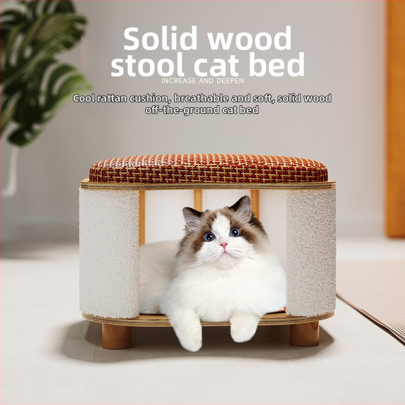 Ljetna mačja stolica za ljude i mačke, pogodna za sva godišnja doba, kućica za male mačiće, prostirka od punog drva, oprema za kućne ljubimce za mačke
