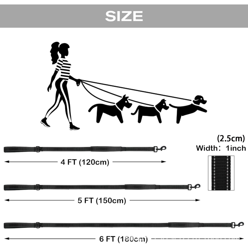 Veliki povodac za pse s dvostrukom ručkom, uže za hodanje pasa, reflektirajući pojas za pse, otporan na eksploziju, pribor za užad za pse za izlazak