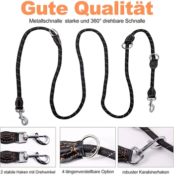 Σχοινί νάιλον μονής έλξης με δύο κεφαλές, σχοινί νάιλον μονής έλξης με δύο κεφαλές, ανακλαστικό σχοινί για σκύλους με διπλό γάντζο, σχοινί για σκύλους με δύο κεφαλές