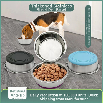 Удебелена купа за кучета от неръждаема стомана, противообръщаща се, неплъзгаща се, устойчива на падане, прибори за хранене на кучета, голяма, средна и малка поилка, купа за храна за котки, купа за котки