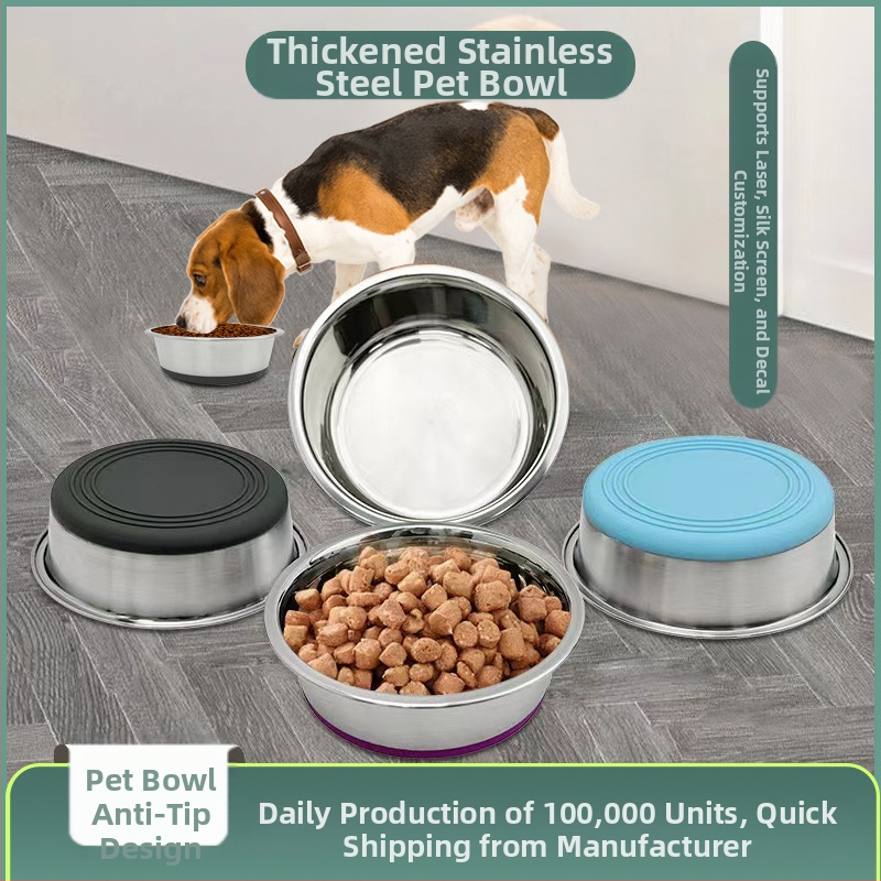 Удебелена купа за кучета от неръждаема стомана, противообръщаща се, неплъзгаща се, устойчива на падане, прибори за хранене на кучета, голяма, средна и малка поилка, купа за храна за котки, купа за котки