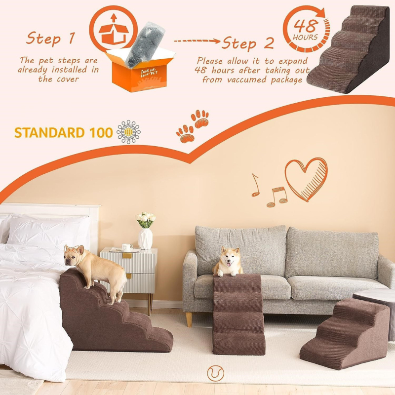 Stepenice za pse, zakrivljene ljestve za penjanje za kućnu upotrebu, pogodne za male i srednje pse, stepenice za kauč i krevet, sklopiva prostirka za penjanje