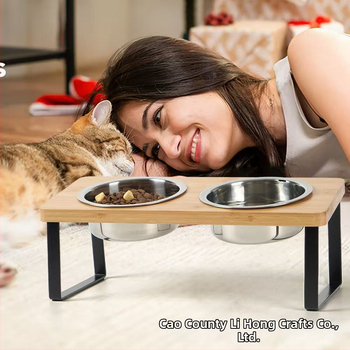 Kreativni drveni stalak za zdjele za mačke, hranilica za kućne ljubimce, samostojeći stalak za zdjele za kućne ljubimce s dvostrukom zdjelom, željezni stalak za visinu zdjela za pse