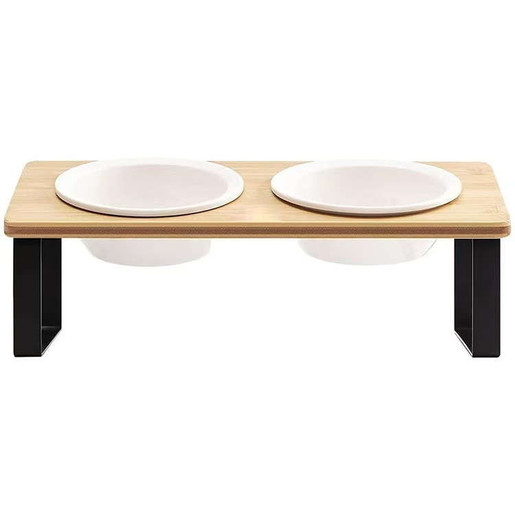 Kreativni drveni stalak za zdjele za mačke, hranilica za kućne ljubimce, samostojeći stalak za zdjele za kućne ljubimce s dvostrukom zdjelom, željezni stalak za visinu zdjela za pse