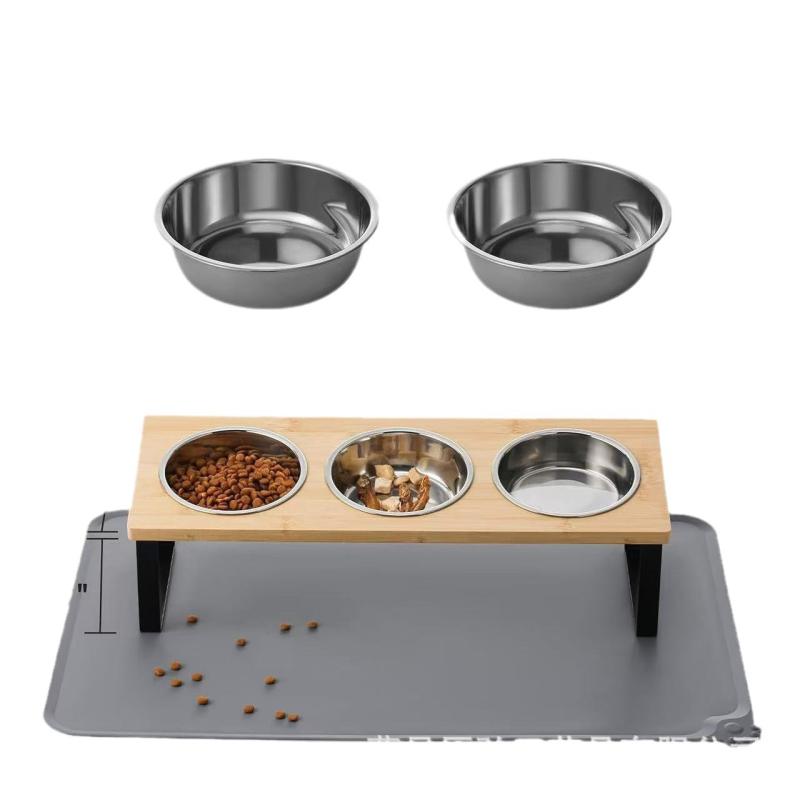 Kreativni drveni stalak za zdjele za mačke, hranilica za kućne ljubimce, samostojeći stalak za zdjele za kućne ljubimce s dvostrukom zdjelom, željezni stalak za visinu zdjela za pse