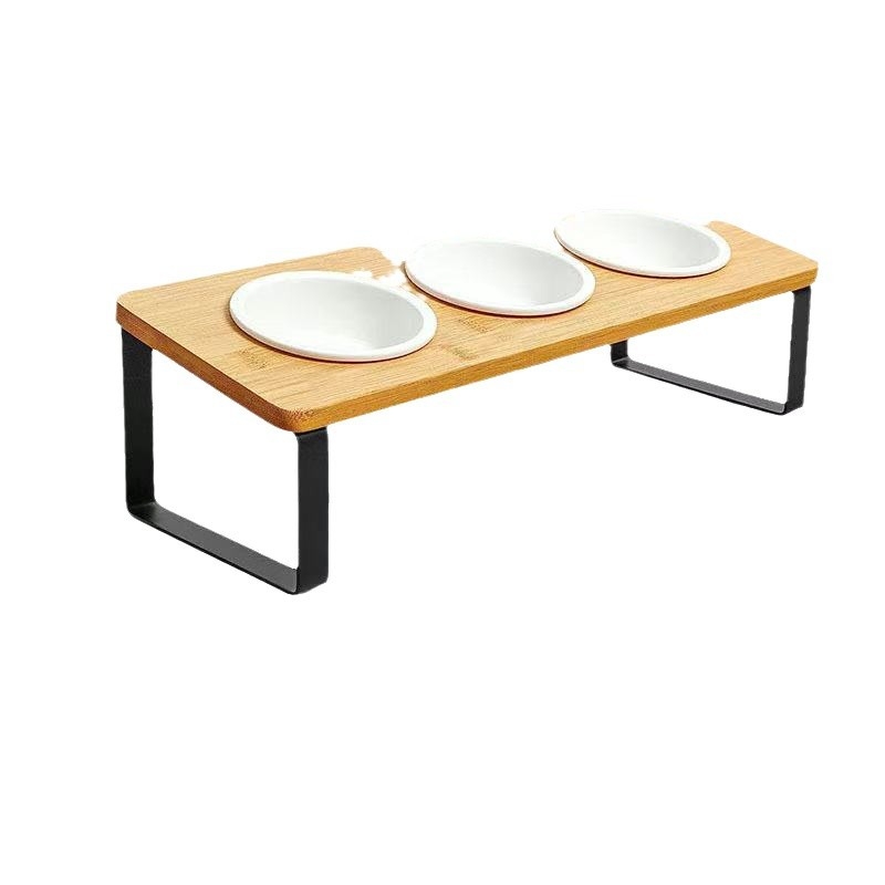 Kreativni drveni stalak za zdjele za mačke, hranilica za kućne ljubimce, samostojeći stalak za zdjele za kućne ljubimce s dvostrukom zdjelom, željezni stalak za visinu zdjela za pse