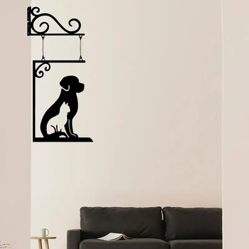 Трансгранична нова висяща плоча за врата с куче, силует, метално арт лого, комплект висулки за двор с пропусклив котел