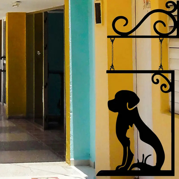 Трансгранична нова висяща плоча за врата с куче, силует, метално арт лого, комплект висулки за двор с пропусклив котел