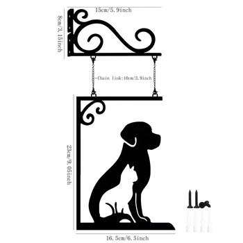 Трансгранична нова висяща плоча за врата с куче, силует, метално арт лого, комплект висулки за двор с пропусклив котел