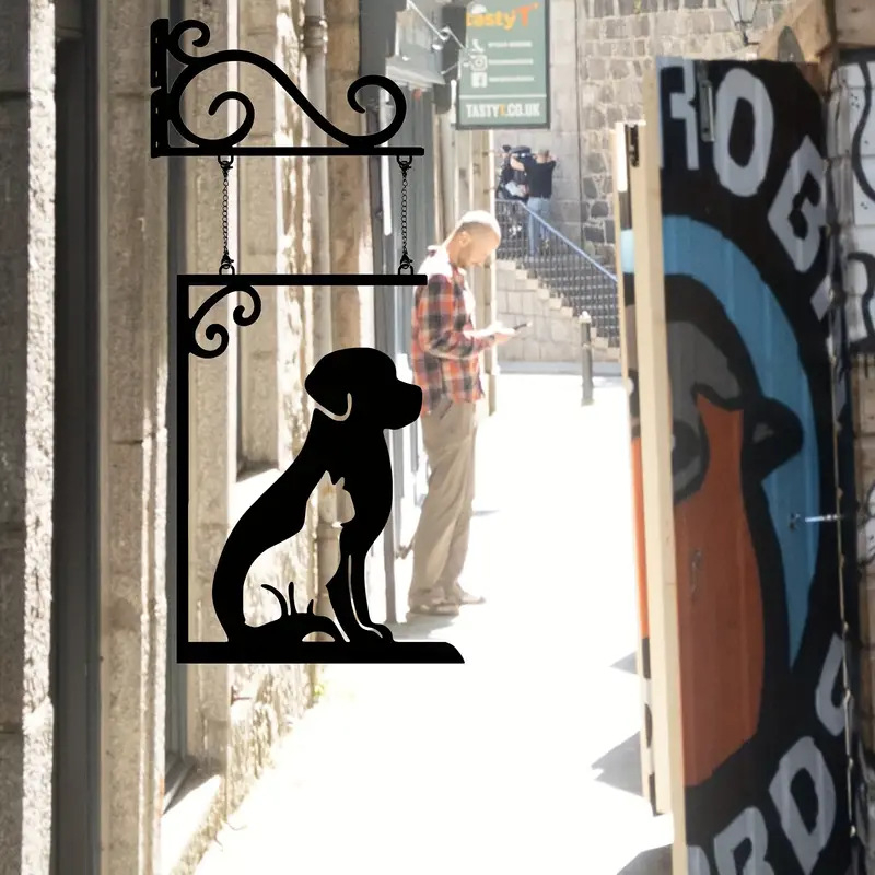 Трансгранична нова висяща плоча за врата с куче, силует, метално арт лого, комплект висулки за двор с пропусклив котел
