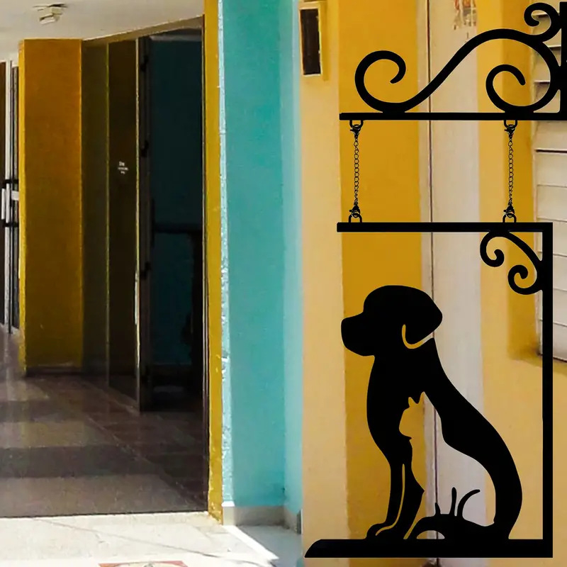 Трансгранична нова висяща плоча за врата с куче, силует, метално арт лого, комплект висулки за двор с пропусклив котел